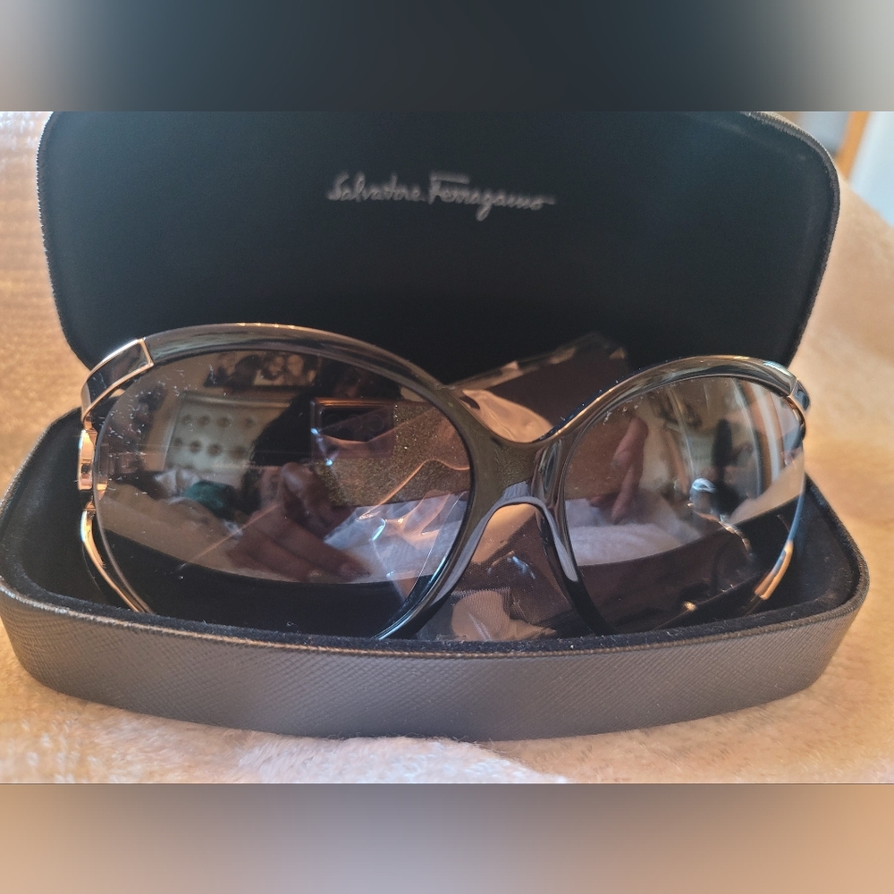 Salvatore Ferragamo Black and Silver Sunglasses